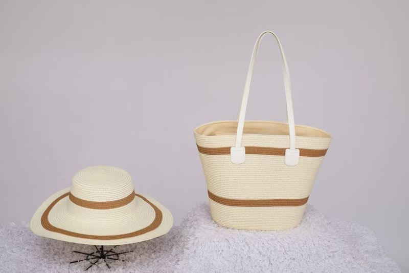Kadın Çantaları Büyük Kapasiteli Dokuma Çanta Kadınlar İçin Yeni Çizgili Moda Omuz Çantası Yüksek Dereceli Hasır Dokuma Kadın Çantası Tote Çanta_voghion.com