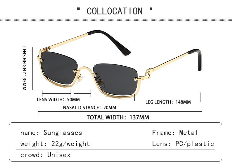 Hip Hop Small Frame Sunglasses - Metal Texture Square Half Frame For Women (Trendy Celebrity Style, UV400 Protection)_voghion.com