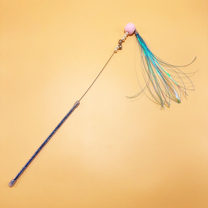 New Colorful Squeaky Paper Teaser Wand With Feather Ball And Bell, Durable Chew Toy, Cat Training Tool, Pet Supplies_voghion.com