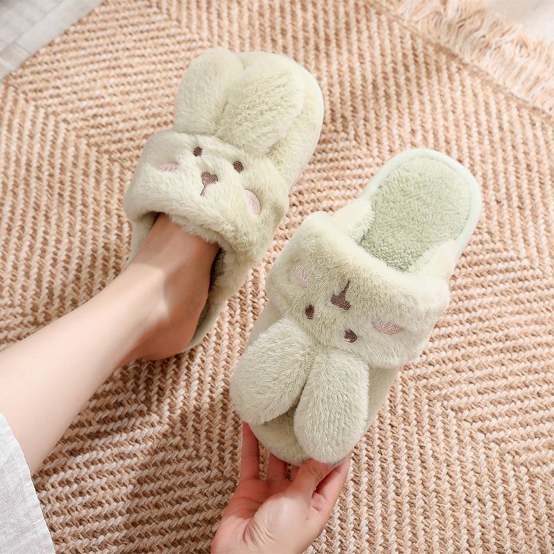 Chaussons en peluche pour femmes, nouveauté automne-hiver, motif lapin mignon, chaussures de maternité, d'intérieur, silencieuses et chaudes en coton pour hommes_voghion.com