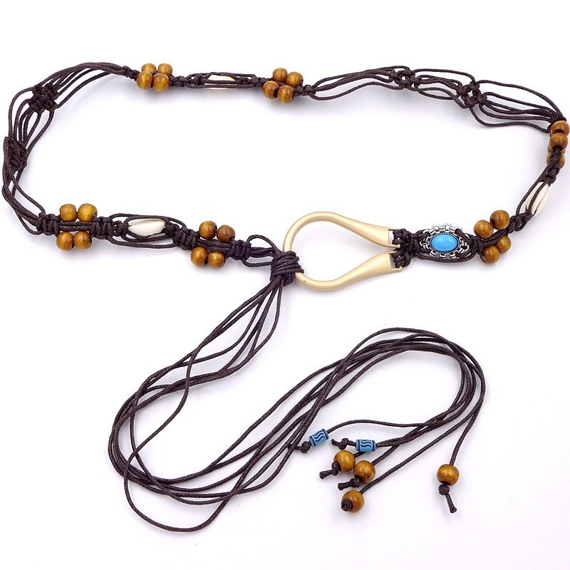 Cintura boema con fibbia in lega, catena a conchiglia, accessorio per donna, corda intrecciata, decorazione per abito, stile etnico_voghion.com