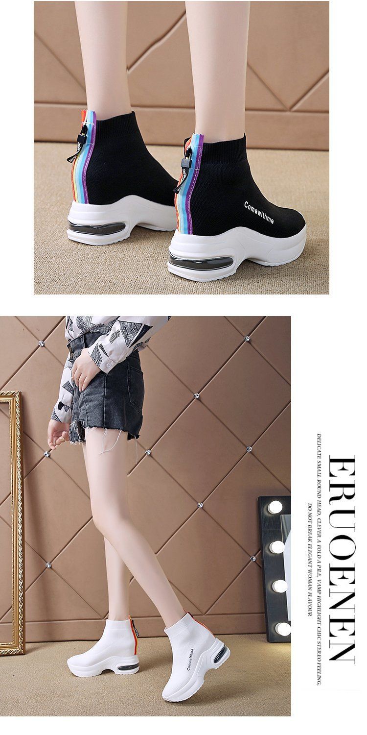 Women's Chunky Sole Platform Sneakers - Breathable High-Top Lace-Up Shoes With Back Zipper For Casual & Sporty Style_voghion.com
