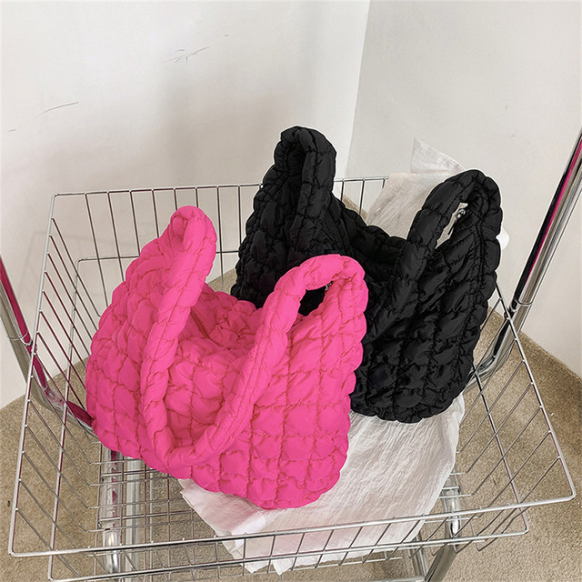 Borsa shopper Hobos da donna a 10 colori Borsa a tracolla trapuntata in nylon con design scozzese più borse a tracolla in cotone Trend Tote da donna di grande capacità_voghion.com