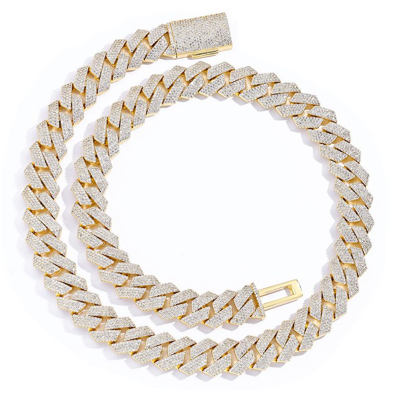 Catena a maglie cubane Hip Hop per uomo e donna con zirconi, design a 4 file con taglio a diamante, larghezza 15 mm, lunghezza regolabile per collana e bracciale_voghion.com