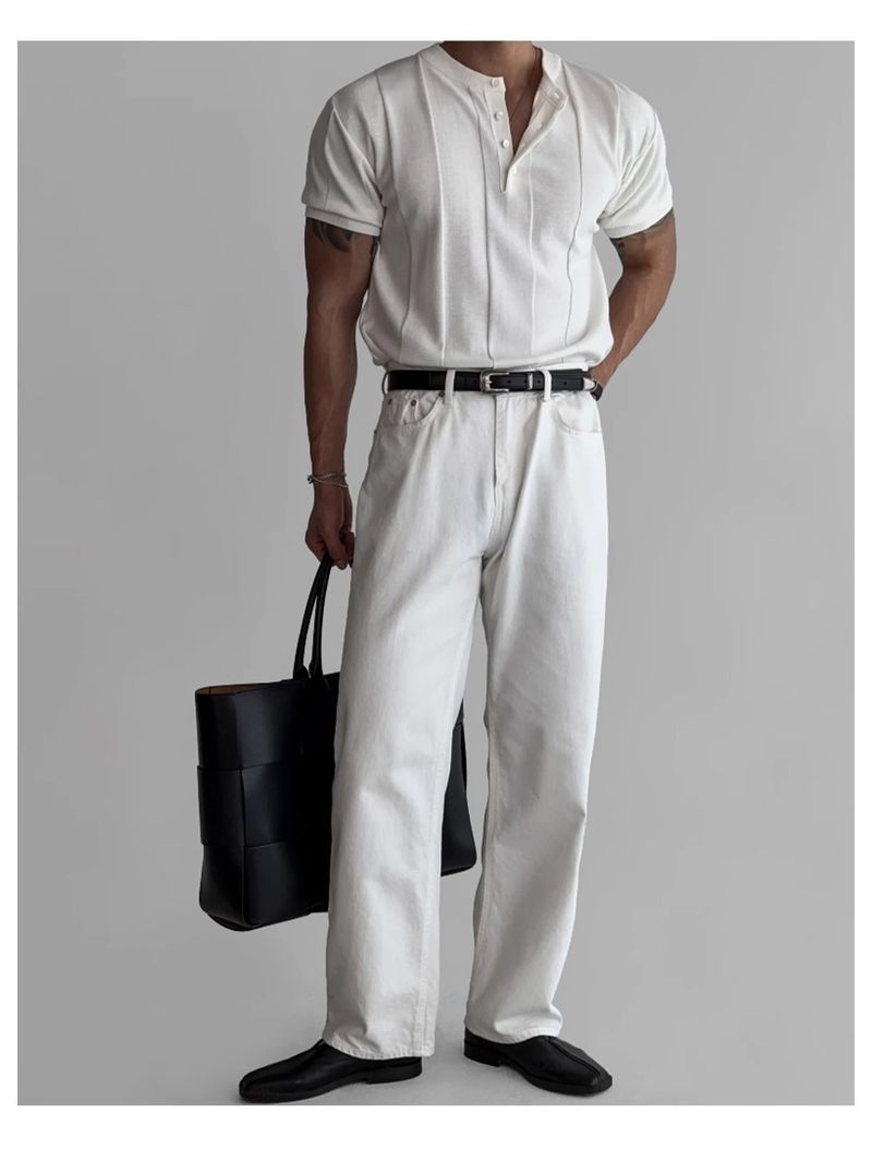 Henry Collar Slim Fit Knitted Short Sleeved T Shirt For Men 2025 Summer New Style Light Mature Style Business Commuting All Match T Shirt_voghion.com