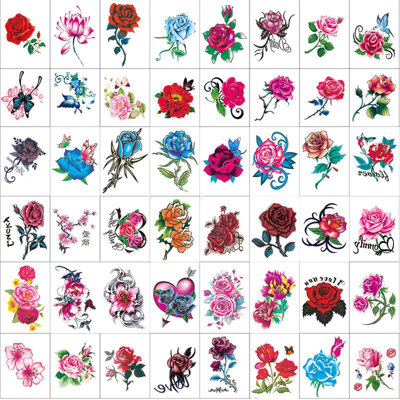 【Set da 30 fogli】Tatuaggio Bianhua impermeabile a lunga durata con fiori freschi, tatuaggi temporanei realistici, adesivi per clavicola_voghion.com