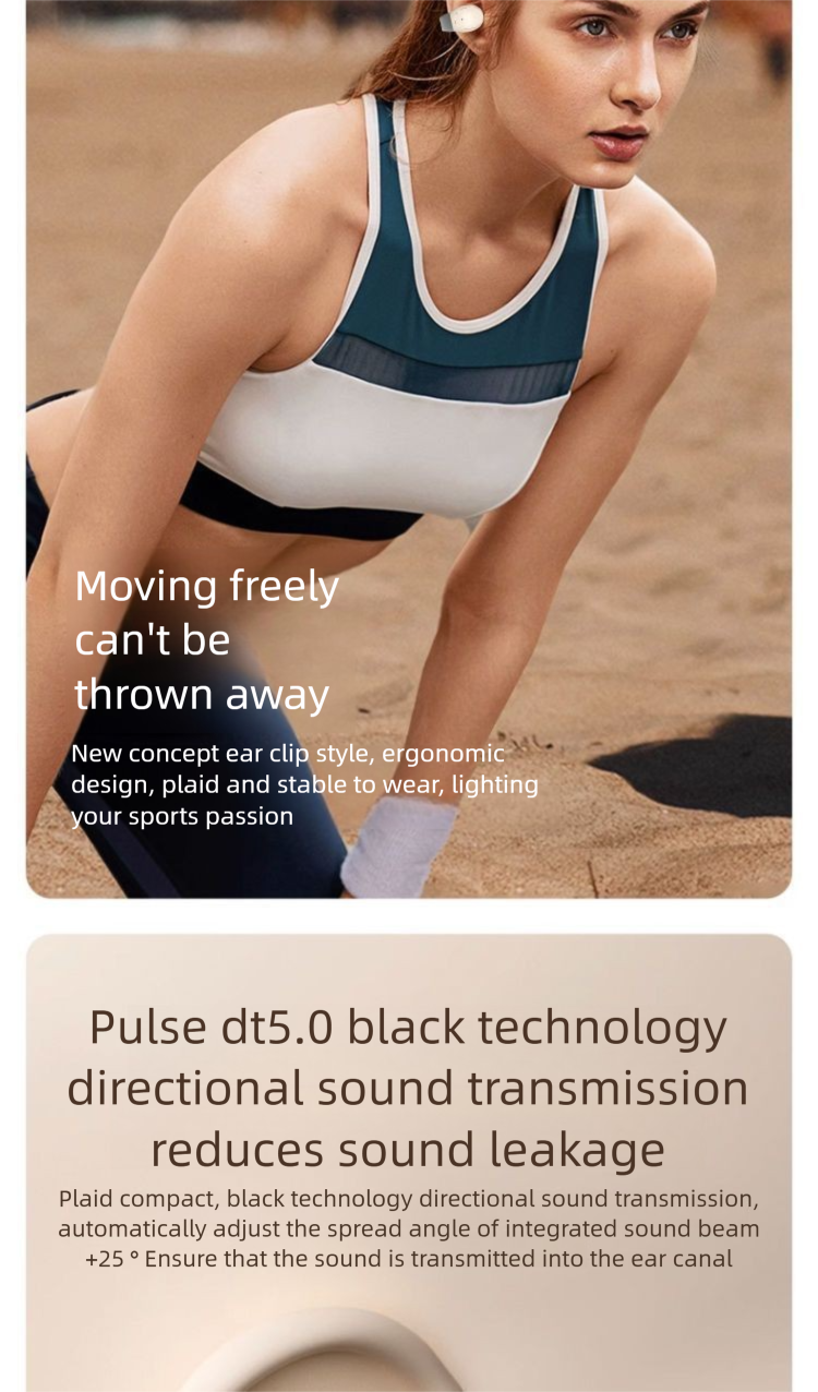 2025 Neues Bluetooth-Headset mit Knochenleitungs-Ohrclip, kabellos, für Sport, Laufen, lange Akkulaufzeit, geeignet für Android_voghion.com