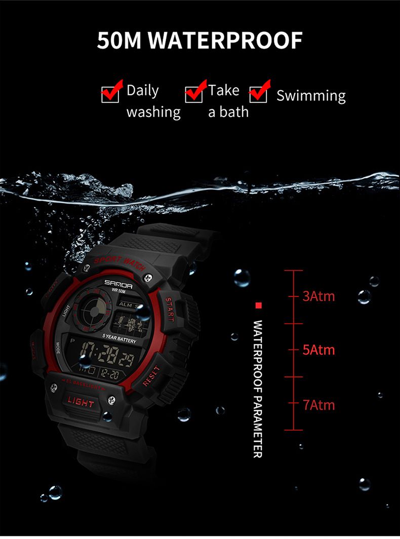 Digital Sports Watch With Multifunction, Waterproof, Night Light, Stopwatch, Alarm, And Durable Resin Strap Waterproof Luminous Watch_voghion.com