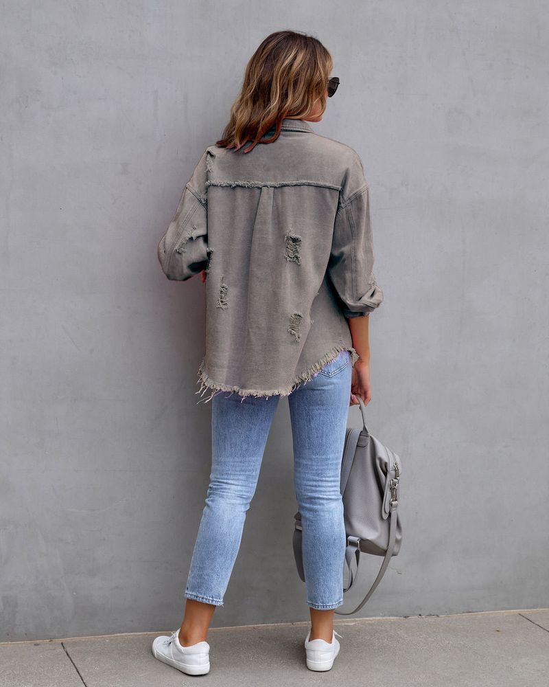 Distressed-Jeansjacke für Damen – Slim Fit, bequemer und stylischer Freizeitmantel mit Vintage-Waschung_voghion.com