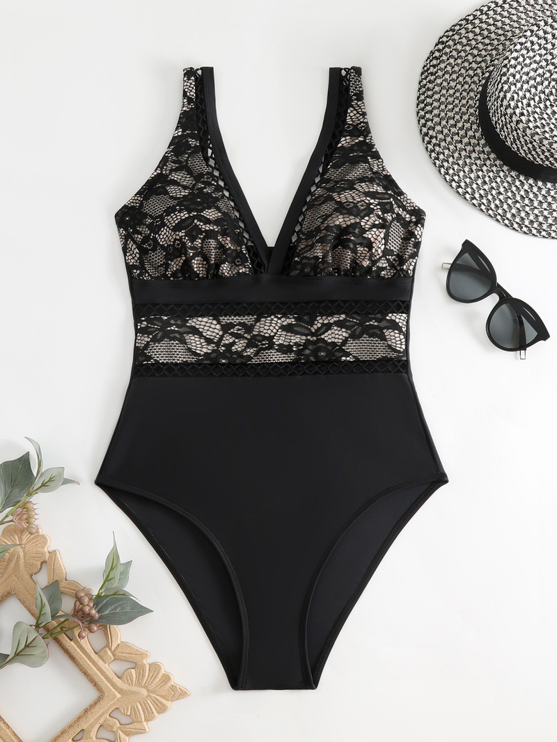 Maillot de bain une pièce en maille translucide, couleur unie, Sexy, Bikini pour femme_voghion.com