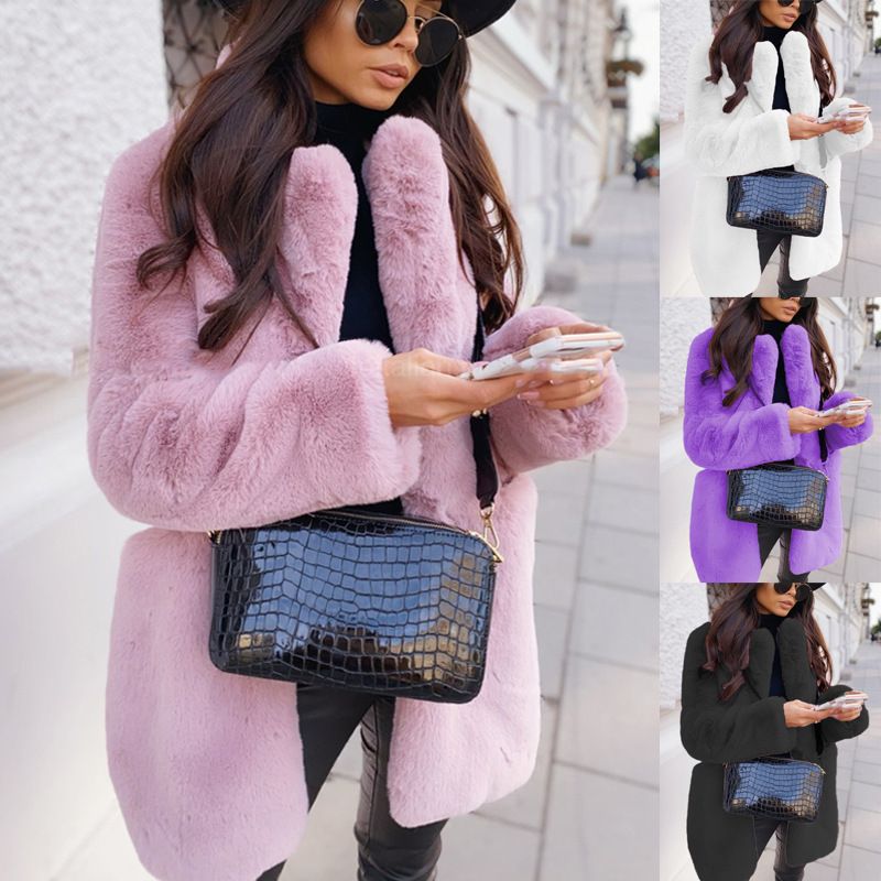 Lapel Imitation Rabbit Fur Coat For Women European And American Temperament Commuting Long Sleeve Imitation Fur Coat Warm Large Size Women's Clothing_voghion.com