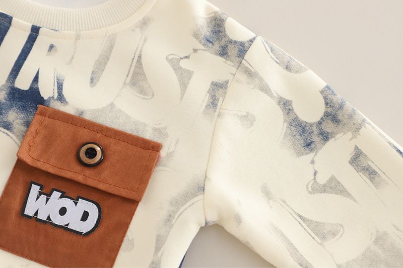 Yihao Clothing Boys' 2025 Letter Print Children's Sweatshirt Set Korean Style Spring And Autumn Toddler Clothes_voghion.com