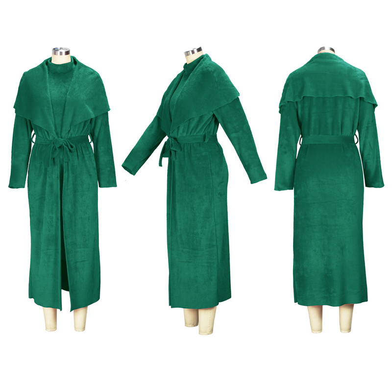 Women's clothing temperament dress and coat two-piece fashion loose long cardigan velvet suit_voghion.com