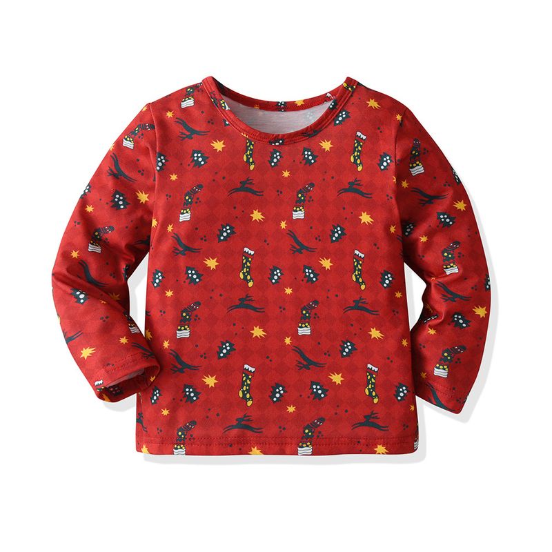 Ropa para niños Nueva ropa para niños, pijamas de manga larga para niños, estampado de dibujos animados navideños, traje de ropa para el hogar de algodón para niños y niñas_voghion.com