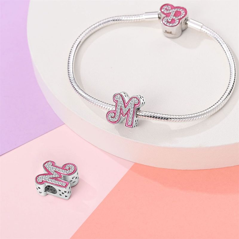 Damenschmuck Rosa Englischer Buchstabe Anhänger Perlen DIY Schmuck Zubehör Armband Kupfer plattiert 925 Silber_voghion.com