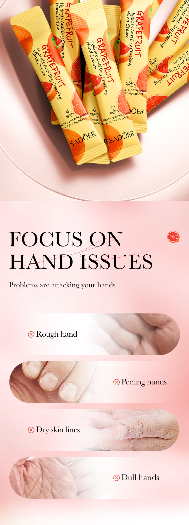 Autumn and Winter Hot Selling Hand Protection Frost Bar Set SADOER Peach and Grapefruit Moisturizing Hand Cream_voghion.com