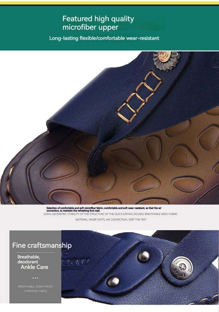 Scarpe da spiaggia casual estive, versione coreana antiscivolo, sandali in pelle alla moda, infradito, sandali da uomo a doppio uso,_voghion.com