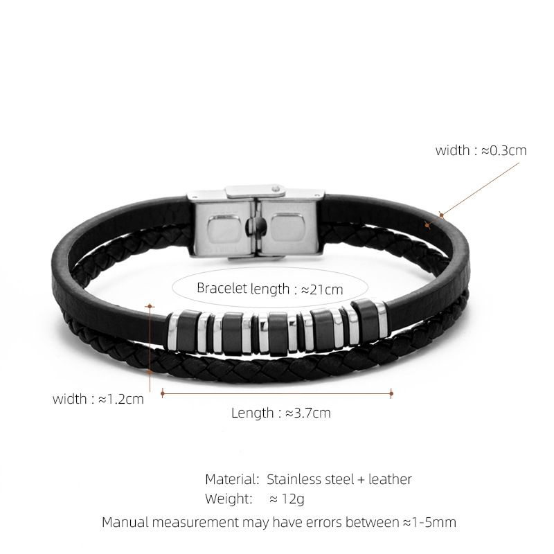Bracciale intrecciato multistrato personalizzato da uomo in acciaio inossidabile con etichetta curva, cinturino in pelle_voghion.com