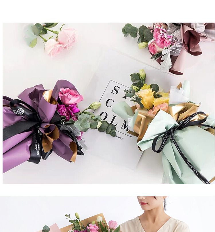 20 Stück/Packung Blumenpapier, wasserdicht, doppelseitig, goldenes Blumenstrauß-Floristenpapier für Brauthochzeitsgeschenk-Verpackungsbedarf_voghion.com