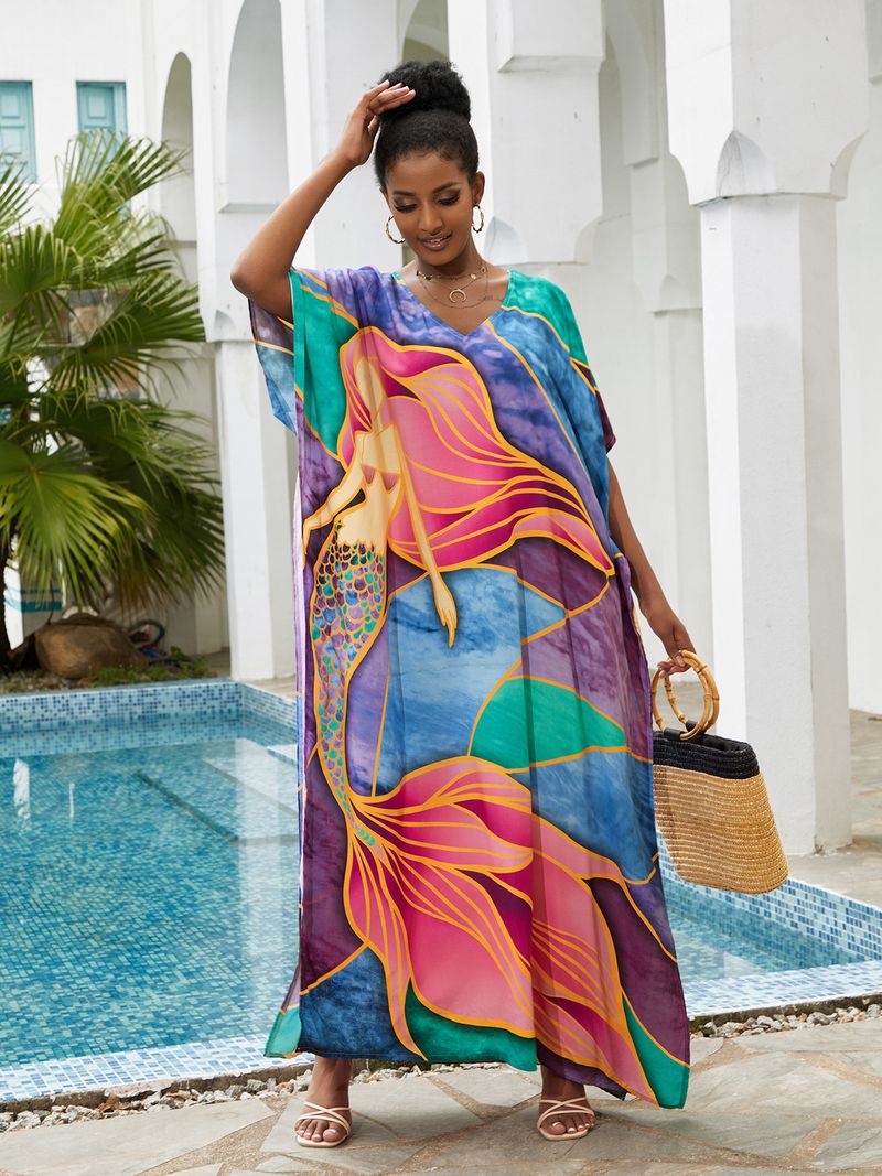 Boho Chic Cotton Beach Cover-Up – Loose Robe Style Swimsuit Outerwear For Vacation & Poolside Relaxation_voghion.com