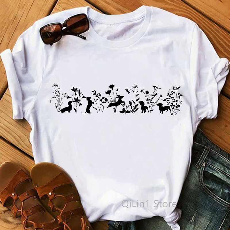 hot selling Ik hou van mijn teckel grafische T-shirts Vrouwen Grappige witte korte mouw top Vrouwelijke T-shirt Dame T-shirt Hondenliefhebber Verjaardagscadeau_voghion.com
