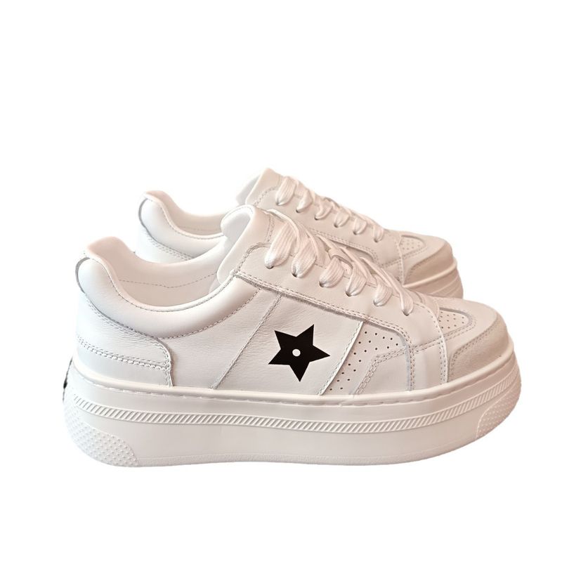 High Version D Brand New Logo Thick-Soled Casual Sports White Sneakers Star Round Toe Height-Increasing Platform Shoes_voghion.com