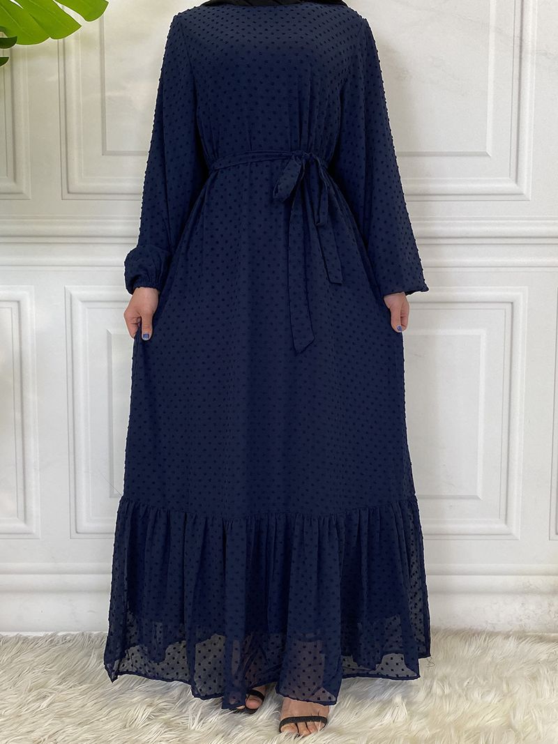 Laatste moderne mode Ruffle Polka islamitische kleding Kaftan met voering Vrouwen moslim Maix Casual jurk Abaya_voghion.com