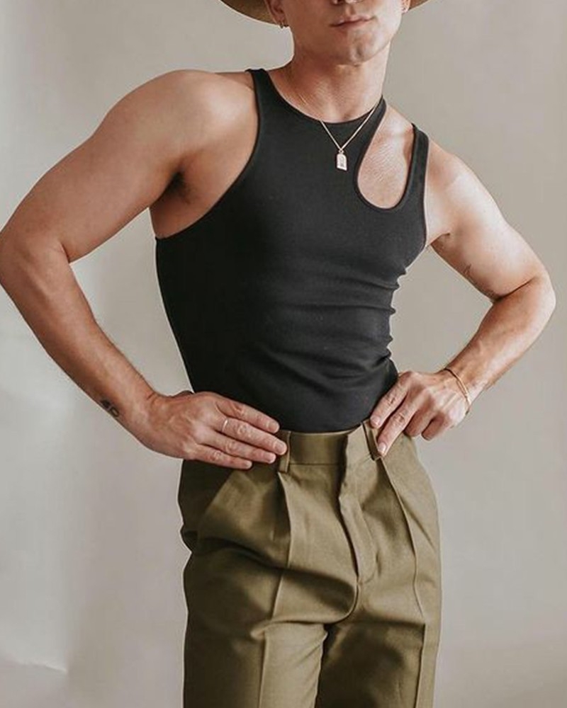 Mann kleidung der Persönlichkeit weste hohl sexy ärmelloses T-shirt engen männer der böden_voghion.com