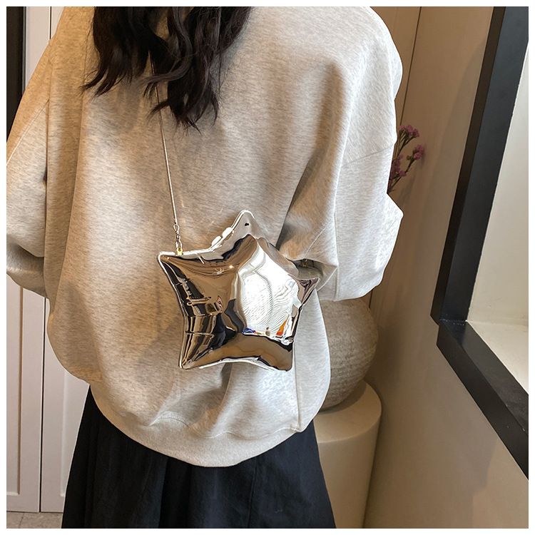 Borse a tracolla da donna, graziose e compatte, borsa alla moda a forma di stella a cinque punte, borsa da pranzo da donna in tinta unita, borsa a tracolla con catena e tracolla singola_voghion.com