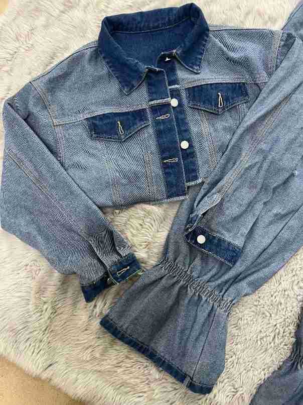 Ubrania damskie Casual Kolor Dopasowany Denim Garnitur_voghion.com