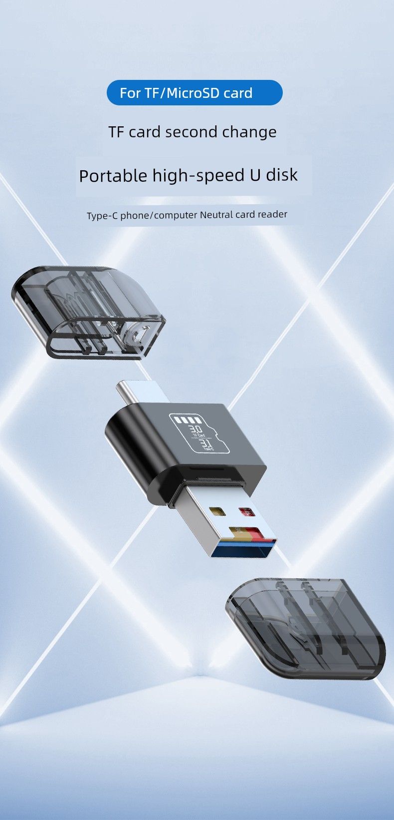 Mobiltelefonleser SD-minnekort TF-konvertering Typec datamaskin OTG-adapter U-disk for iPhone 15 Huawei_voghion.com