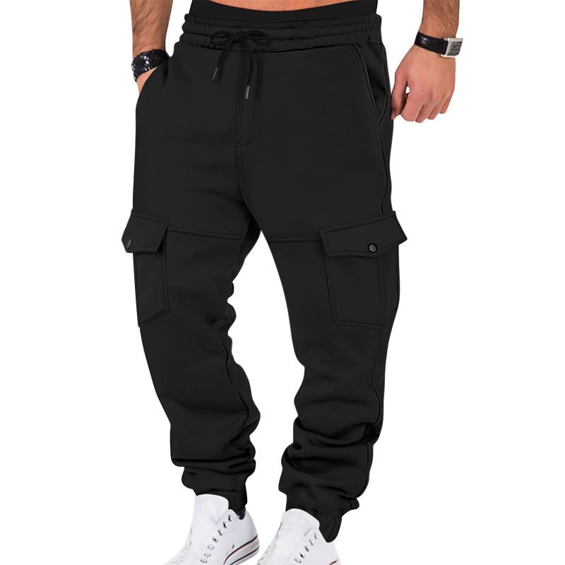 Zware, met fleece gevoerde cargojoggingbroek voor heren – Winterse, relaxte broek met trekkoord en meerdere zakken (100% polyester)_voghion.com