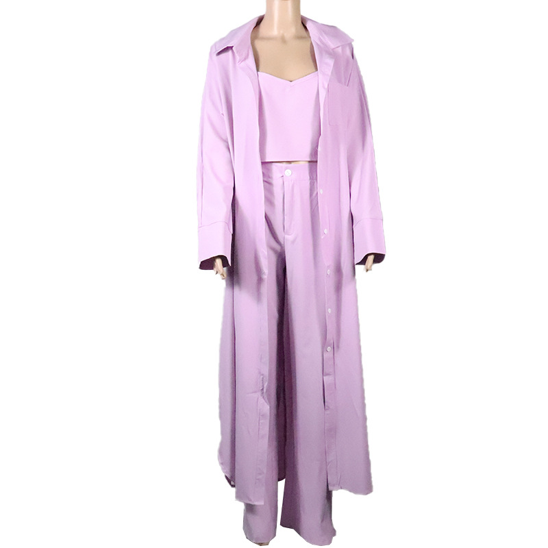 Women's three-piece suit spring and autumn casual windbreaker jacket top wide-leg pants _voghion.com