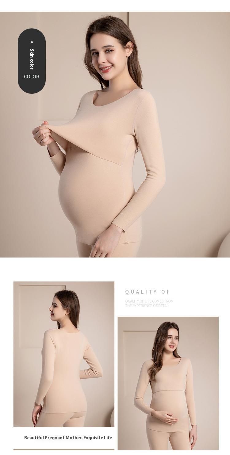 Set di pantaloni caldi in velluto per donne incinte, top autunnali e invernali, vestiti per l'allattamento e il parto, biancheria intima protettiva per la pancia_voghion.com