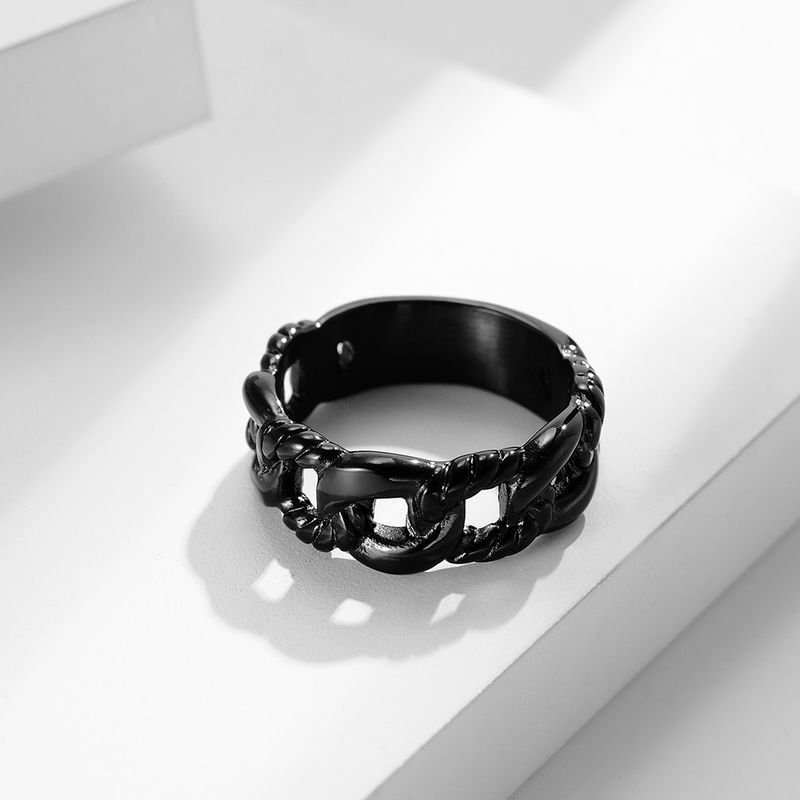 Anillo de cadena chapado en negro de acero inoxidable con personalidad cubana de titanio estilo hip hop_voghion.com