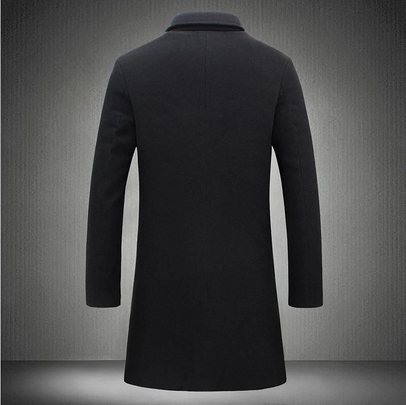 Men's Classic Wool Blend Trench Coat - Slim Fit Long Overcoat With Notch Lapel, Side Pockets (Charcoal Grey/Khaki/Black/Navy)_voghion.com