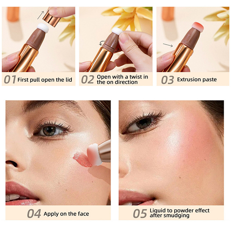 Lápiz iluminador y rubor líquido Julystar: barra de belleza de doble punta con brillo perlado y mate para un brillo natural y contorno 3D._voghion.com