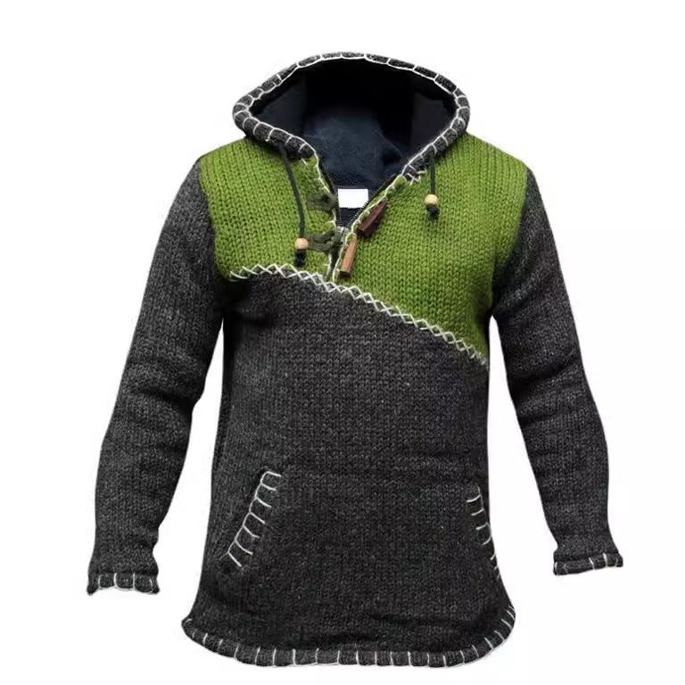 Maglione con cappuccio a maniche lunghe con cuciture alla moda maschile 2025, lavorato a maglia con lana_voghion.com