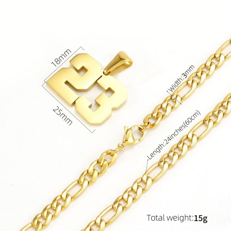 Men's Stainless Steel Sports Number Necklace - Customizable Baseball Basketball Football Team Pendant - Gold Finish_voghion.com