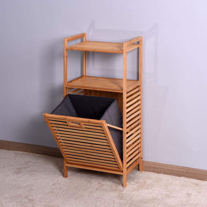 Bathroom Laundry Basket Bamboo Storage Basket with 2-tier Shelf 17.32 x 13 x 37.8 inch_voghion.com
