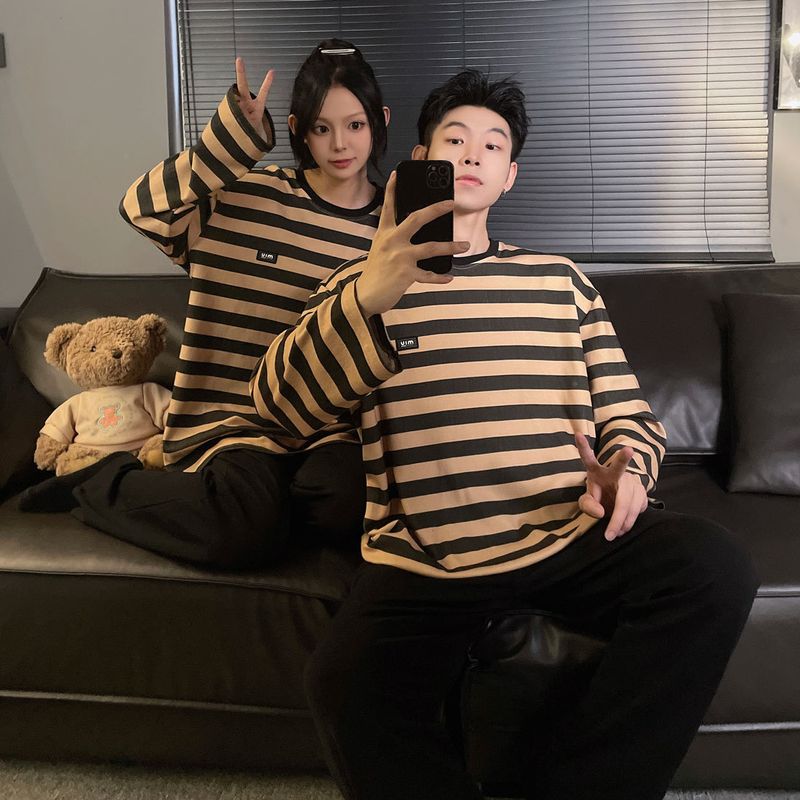 Pigiama da donna autunno/inverno 2024, nuovo cotone, maniche lunghe, semplice ed elegante, stile Iins, le coppie possono indossare_voghion.com