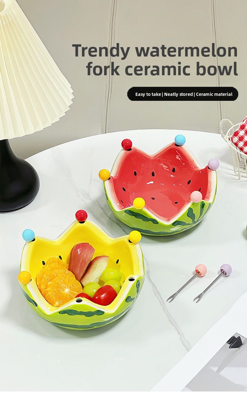 Watermelon Creative Ceramic Fork Set Large Capacity Living Room Coffee Table Fruit Bowl Plate Cute Small Ornament_voghion.com