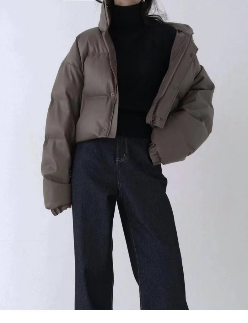 Abrigo corto de algodón y cuero PU para mujer, abrigo de invierno nuevo de pan grueso, abrigo para mujer, chaqueta acolchada para mujer, chaquetas para mujer_voghion.com