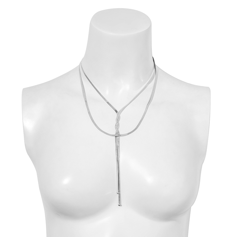 Dames sieraden hiphop metalen wind snake bone chain ketting trend geometrisch lang geweven sleutelbeen ketting_voghion.com