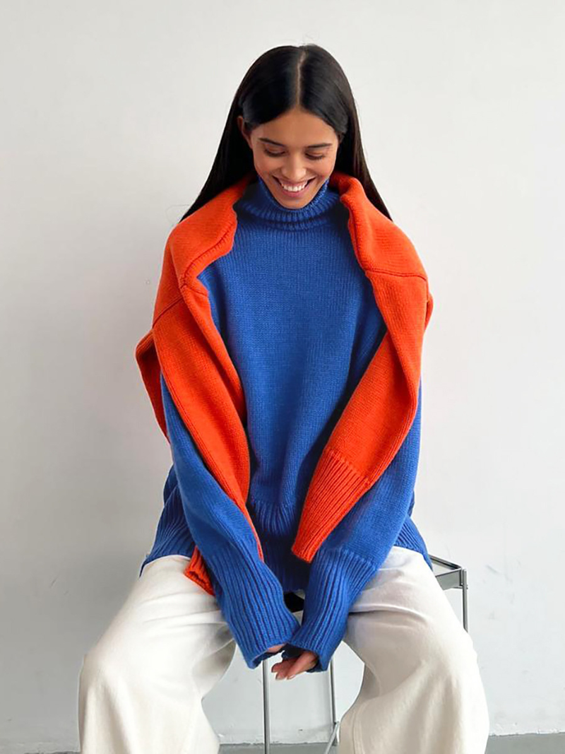 Half turtleneck sweater autumn and winter women's commuter solid color turtleneck knitted pullover sweater_voghion.com