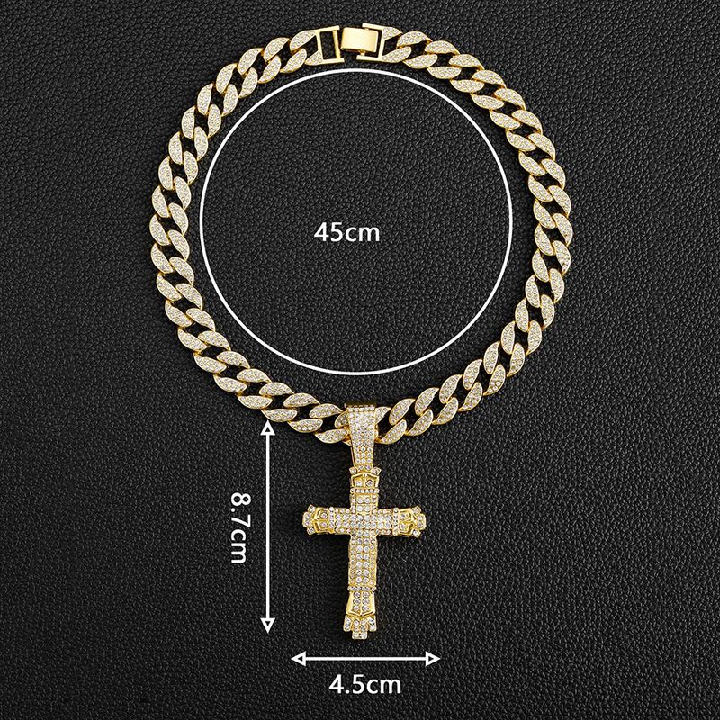 Collana cubana con chiusura a croce e diamanti, design unico, accessori per gioielli_voghion.com