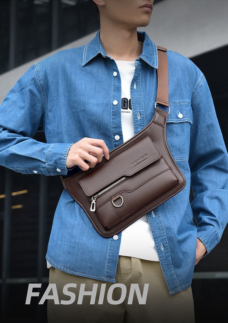 Men's Premium PU Crossbody Sling Bag - Large Capacity Water-Resistant Chest Bag For Daily Use, Minimalist Anti-Theft Shoulder Bag_voghion.com