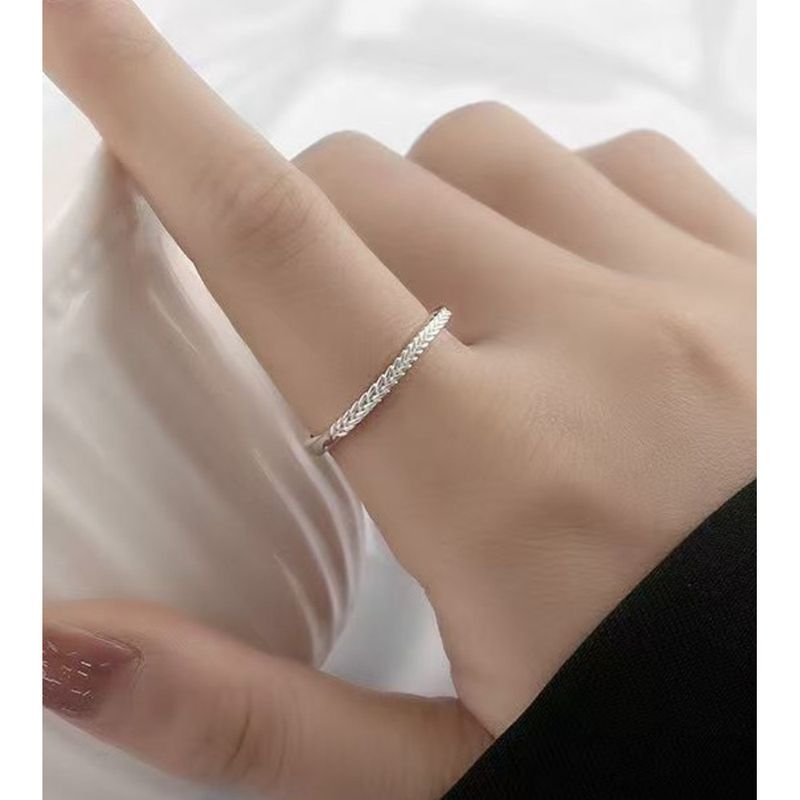 S925 Silberner Weizenährenring für Damen, 2025, neues zartes Nischendesign, bester Freund, Partnerring, schlichtes Band, verstellbar, Index_voghion.com