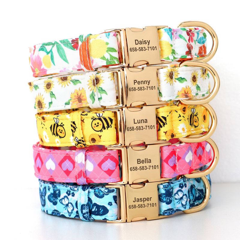 Personalized Printed Collar, Dog Necklace, Cute Bow, Flower, Identification Collars Pets, Anti-Lost For Small And Large By PawParty Store_voghion.com