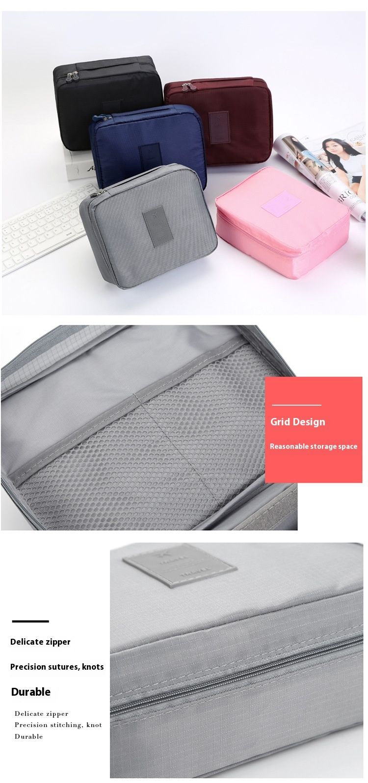 Trousse de toilette de voyage de grande capacité version coréenne de deuxième génération, trousse de maquillage, sac de rangement portable, sac carré multifonctionnel_voghion.com